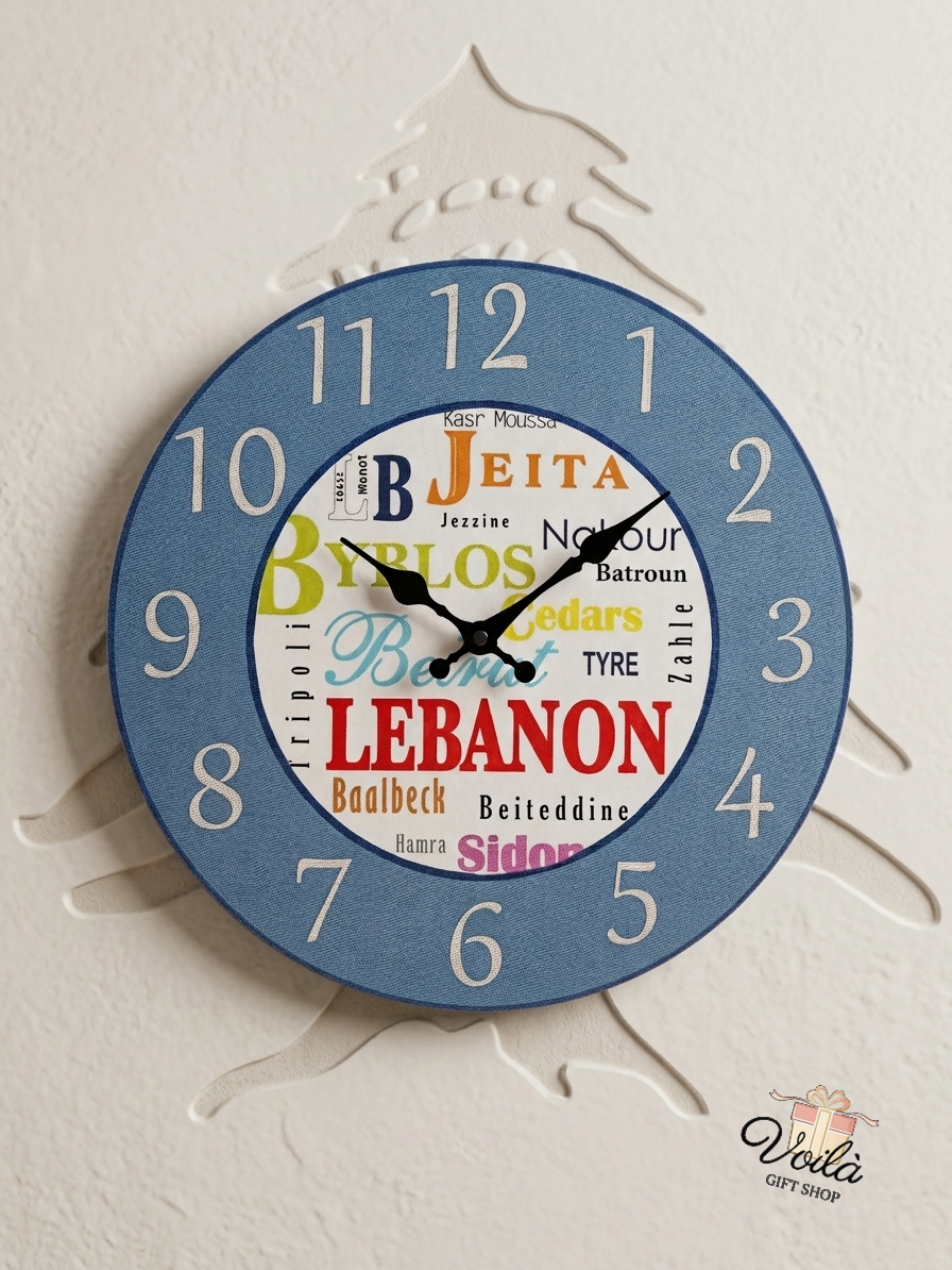 Lebanon cities typographic heritage wall clock 30cm