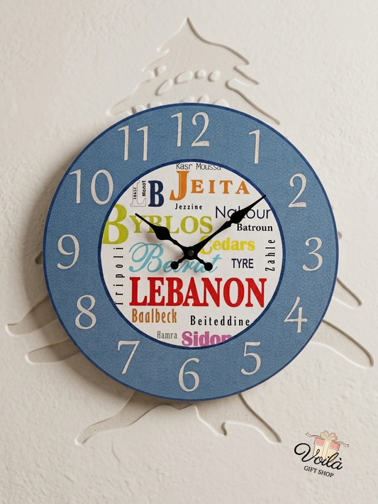 Lebanon cities typographic heritage wall clock 30cm