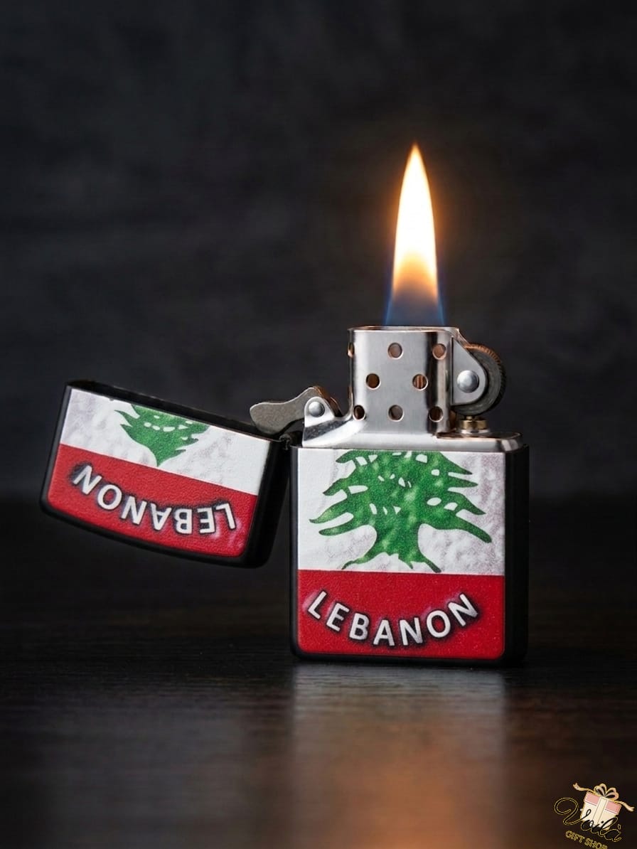 Lighter with Lebanon design on a dark background