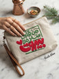 Embroidered canvas pouch with Arabic calligraphy reading From my heart peace to Beirut