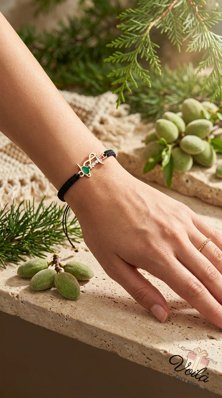 Handcrafted Lebanese flag calligraphy bracelet on a black adjustable cord