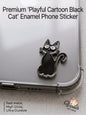 Premium playful cartoon black cat enamel phone sticker on a clear phone case