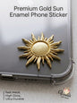 Premium Gold Sun Enamel Phone Sticker on a Clear Phone Case