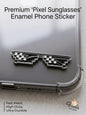 Premium pixel sunglasses metal enamel phone sticker on a clear phone case