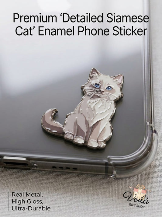 Premium Siamese Cat Enamel Phone Sticker on a Clear Phone Case