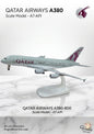 Model of a Qatar Airways A380 airplane on a white background