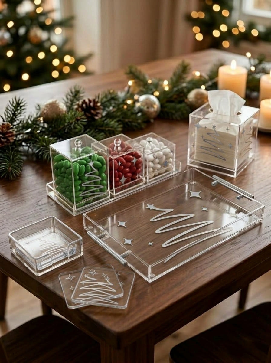 Silver Christmas Acrylic Entertaining and Sweet Box Set Lebanon