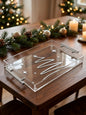 Clear acrylic tray with silver handles and silver Christmas tree design