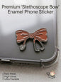 Premium Stethoscope Bow Enamel Phone Sticker on a phone case