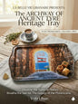 Heritage tray with a design of an archway and sea view, placed on a wooden surface with a cup of coffee.