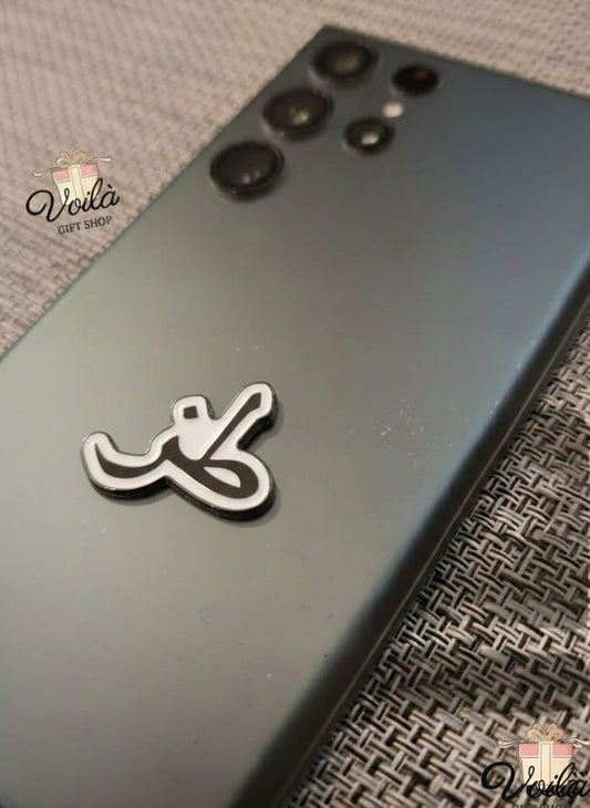 Phone case with a logo on a textured surface