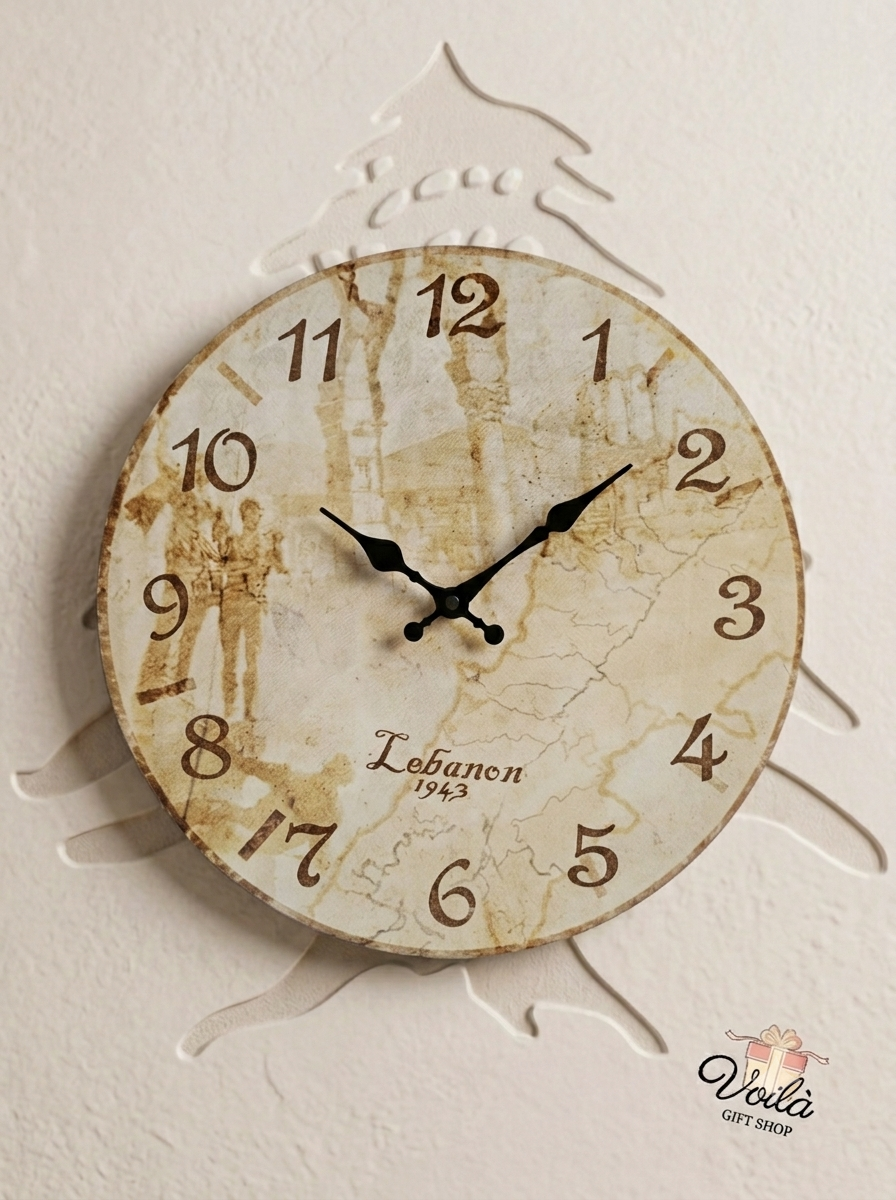 Vintage 25cm wall clock featuring a map of Lebanon and Martyrs Square monument