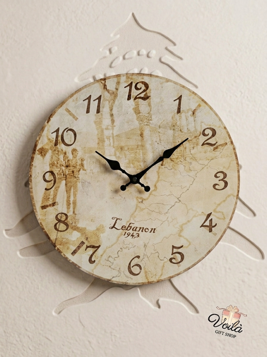 Vintage 25cm wall clock featuring a map of Lebanon and Martyrs Square monument