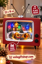 Vintage Red TV Animated Christmas Village with Moving Train and Music